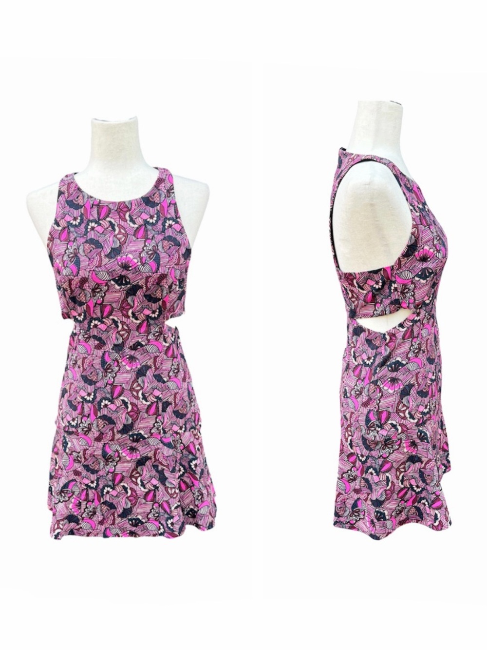 Zara Trafaluc Sleeveless Pink geometric Floral Cutout Mini Dress pink plum M